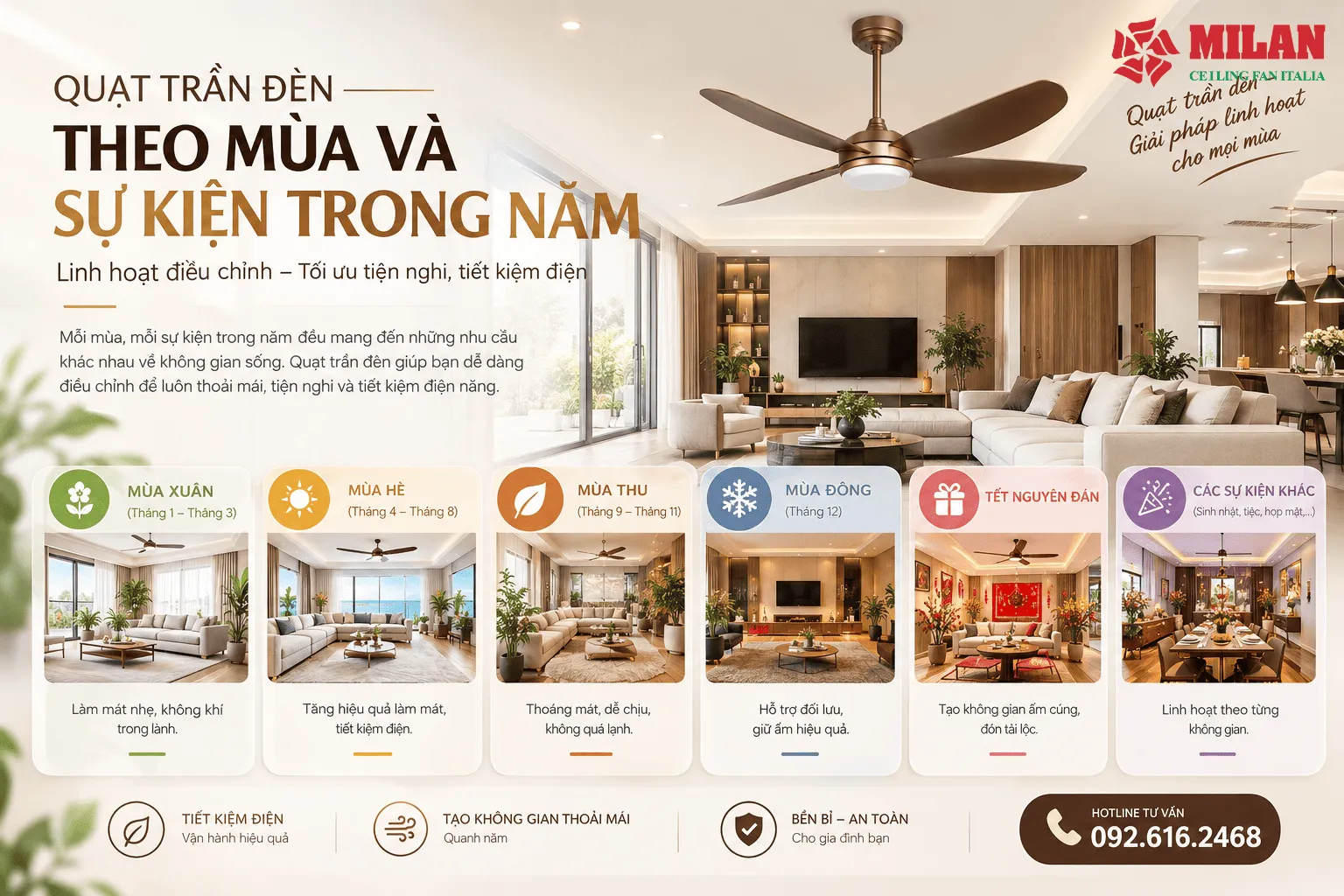 quạt trần đèn dùng theo mùa và sự kiện